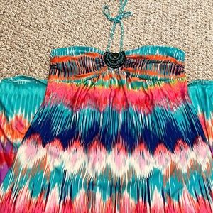 Halter strapless maxi dress, rainbow multi colored, beads, Soulmates, 3X